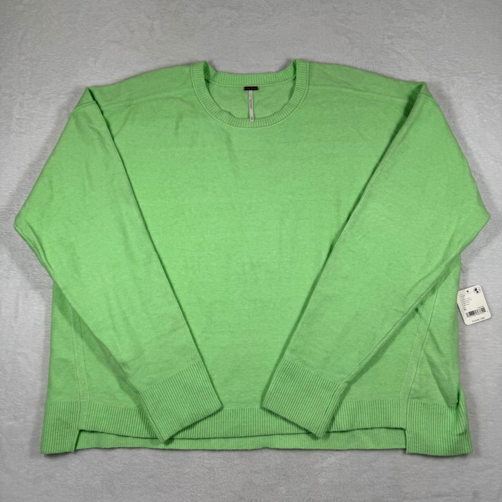 Free People Easy Street Crew Neck Sweater Kiwi Candy Chartreuse Green M